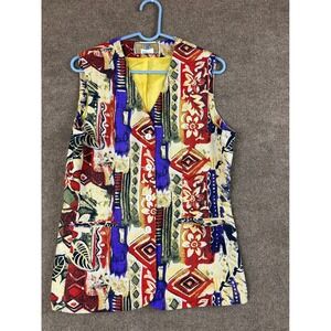 Baccini Vintage Silk Vest Abstract Floral Sleeveless Multicolor Medium